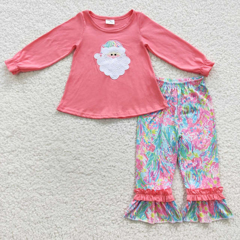 GLP0497 Embroidery Christmas Pink Lilly Santa Girl's set