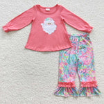 Christmas Embroidery Santa Pink Kids Sibling Matching Clothes