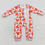 LR0309 Cartoon Mouse Plaid Pink Zip Baby Romper Onesie