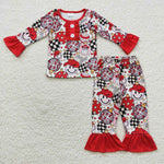 GLP0459 Howdy Holidays Smiley face Red Star Girl's Pajamas