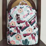 BA0082 Western Boots Plaid Flower Backpack Bag