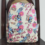 BA0112 Cartoon Blue Dog Flower Backpack Bag