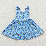 GSD0421 Cartoon Blue Dog Cute Girl's Dress