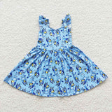 GSD0421 Cartoon Blue Dog Cute Girl's Dress