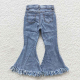 P0132 Blue Tassel Denim Flared Girl's Pants Jeans