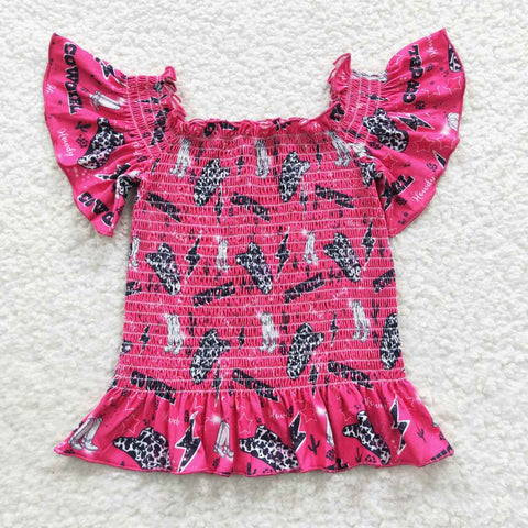 GT0181 Fashion COWGIRL Pink Smocked Girl Shirt Top