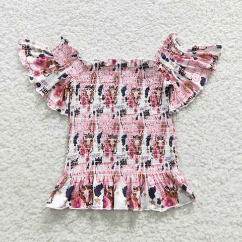 GT0183 Fashion Mama's cowgirl Smocked Girl Shirt Top