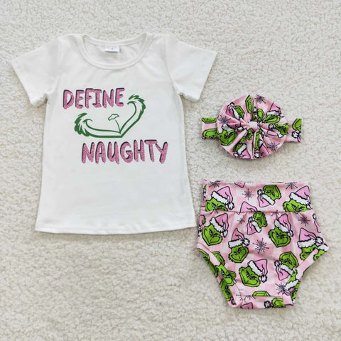 GBO0169 Christmas Define Naughty Baby Girl's Bummie Set