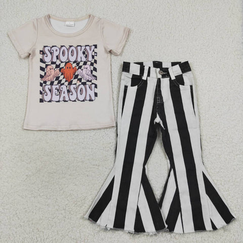 GSPO0805 SPOOKY SEASON Black Stripe Jeans 2 Pcs Girl's Set