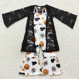 GLP0679 Halloween Pumpkin Cardigan Jumpsuit 2 pcs Girl's Set