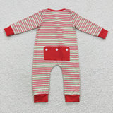 LR0442 Christmas Embroidery Santa Red Stripe Baby Zip Sleeper