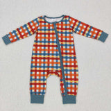 LR0622 Fall Orange Plaid Baby Zip Sleeper