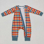 LR0622 Fall Orange Plaid Baby Zip Sleeper