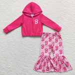 GLP0806 Barbie hot pink Hoodie coat Girl's Set