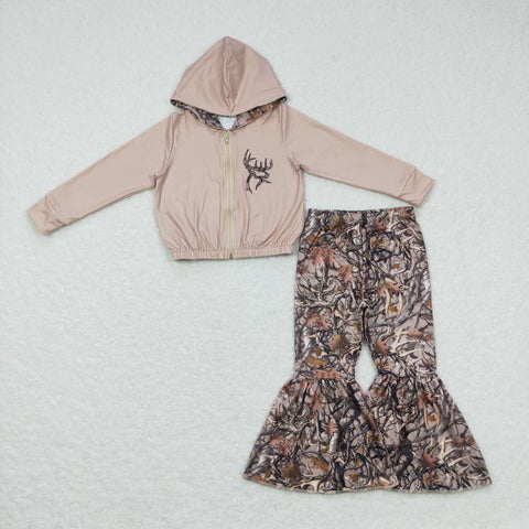 GLP0821 Hunting Deer Hoodie coat Flare Pants Girl's Set
