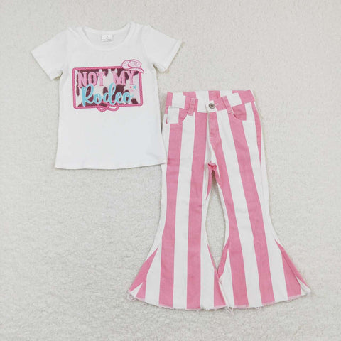 GSPO1129 Valentine's Day Not My Rodeo Pink Stripe Jeans Girl's Set