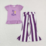 GSPO1135 Embroidery Easter He is risen Purple Jeans Girl's Set