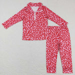 GLP1093 Pink Leopard Pullover Top With Pants 2 pcs Girl's Set