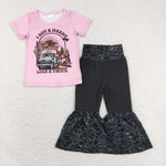 GSPO1192 Like a truck Black Leather Flared Pants 2 Pcs Girl's Set