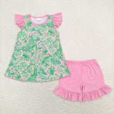 GSSO1083 Summer Lilly Green Girls Shorts Set