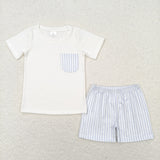 BSSO0764 Blue Stripe Boys Shorts Set