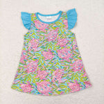 GT0566 Summer Garden Pink Blue Tunic Girl Shirt Top