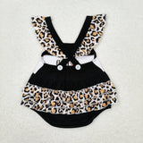 SR1147 Embroidery I LOVE DAD Leopard Black Baby Girl Romper