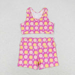 GSSO0904 Smiley face Pink Girls Shorts Set