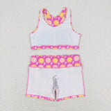 GSSO0904 Smiley face Pink Girls Shorts Set