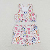 GSSO0900 Cartoon Flower Girls Shorts Set