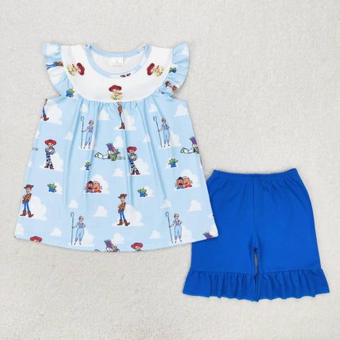 GSSO1373 Cartoon Toy Blue Girls Shorts Set