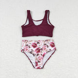 S0141 Flower Sleeveless Girl's Swimsuit