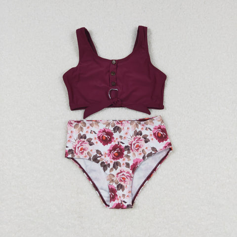 S0141 Flower Sleeveless Girl's Swimsuit