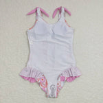 S0150 Rainbow Flower Pink Girl's Swimsuit