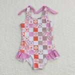 S0150 Rainbow Flower Pink Girl's Swimsuit