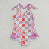 S0150 Rainbow Flower Pink Girl's Swimsuit