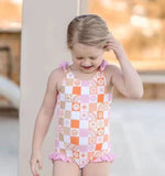 S0150 Rainbow Flower Pink Girl's Swimsuit