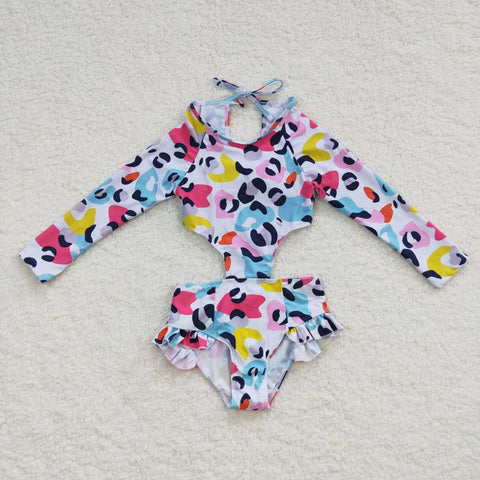 S0153 Colorful Leopard Girl's Swimsuit