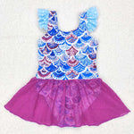 S0154 Fish scales Purple Tulle Girl's Swimsuit