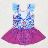 S0154 Fish scales Purple Tulle Girl's Swimsuit