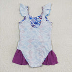 S0154 Fish scales Purple Tulle Girl's Swimsuit