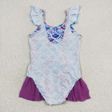 S0154 Fish scales Purple Tulle Girl's Swimsuit