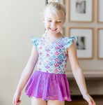 S0154 Fish scales Purple Tulle Girl's Swimsuit