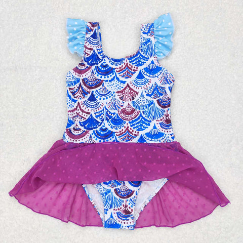 S0154 Fish scales Purple Tulle Girl's Swimsuit