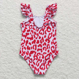 S0155 Red Leopard Girl's Swimsuit