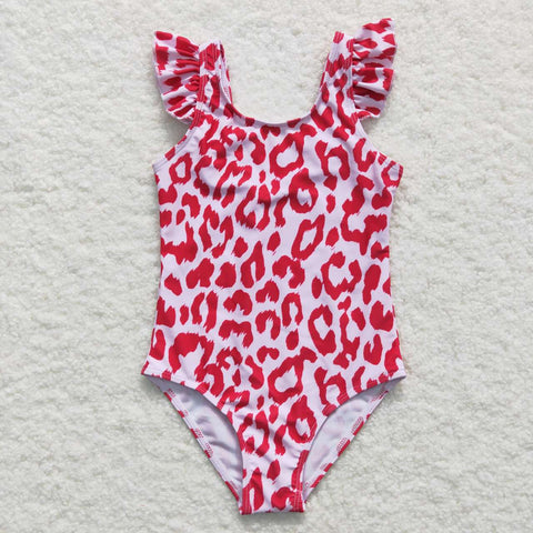 S0155 Red Leopard Girl's Swimsuit
