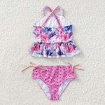 S0156 Purple Flower Pink Girl's Swimsuit