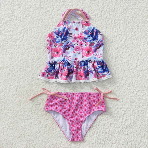 S0156 Purple Flower Pink Girl's Swimsuit