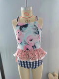 S0158 Flower Floral Blue pink Girl's Swimsuit