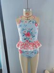 S0159 Flower Floral Blue pink Girl's Swimsuit